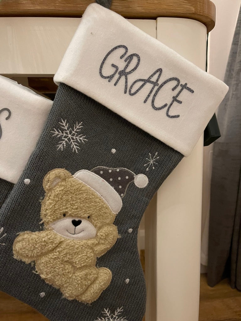 Grey Personalised Christmas Stockings