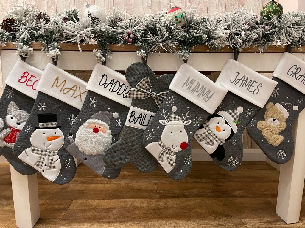 Grey Personalised Christmas Stockings