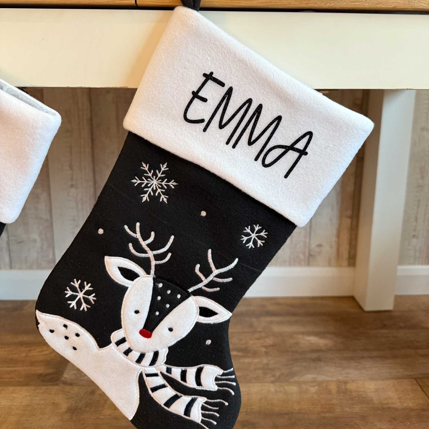 Black & White Reindeer Personalised Christmas Stocking