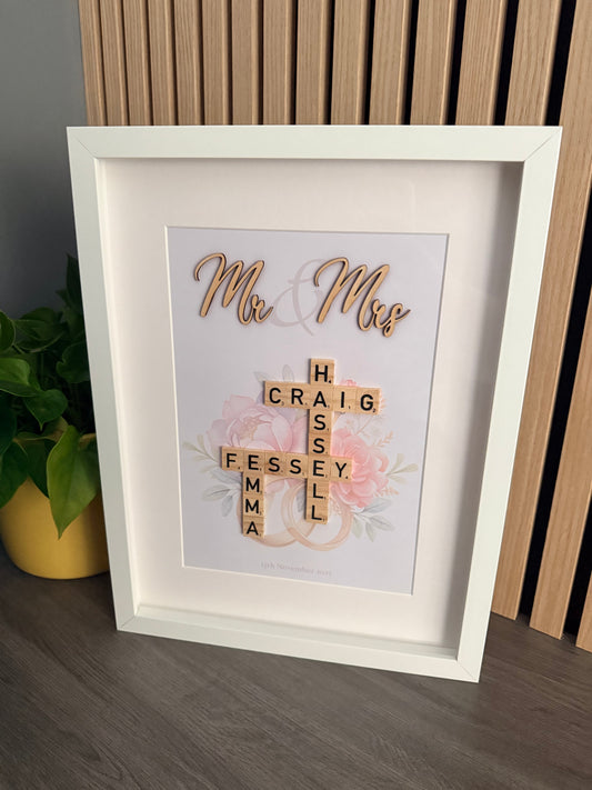 Personalised Mr & Mrs Wedding Scrabble Frame