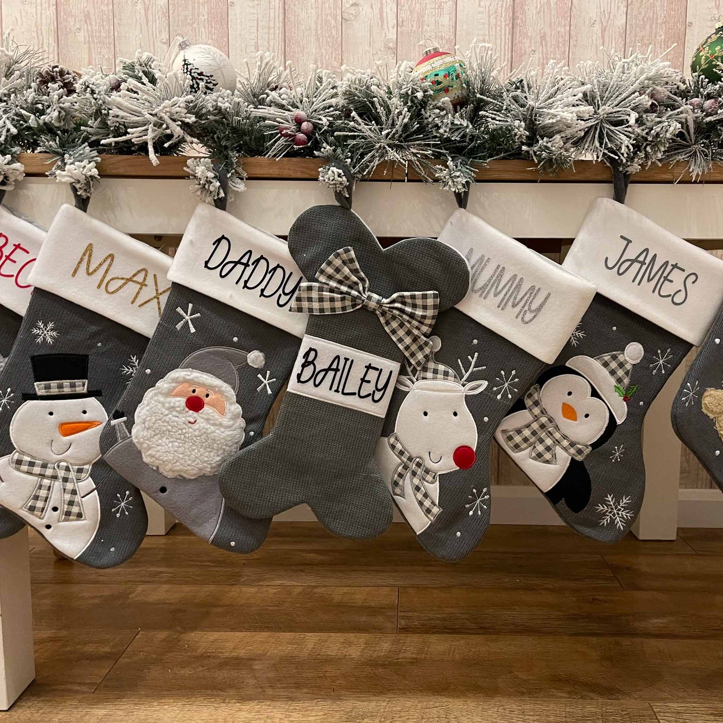 Grey Personalised Christmas Stockings