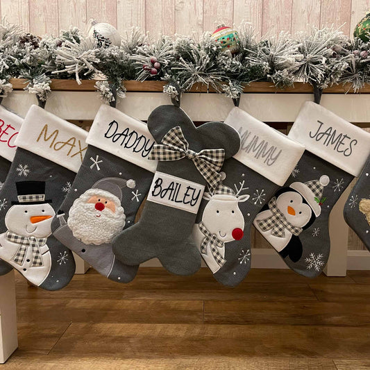 Grey Personalised Christmas Stockings