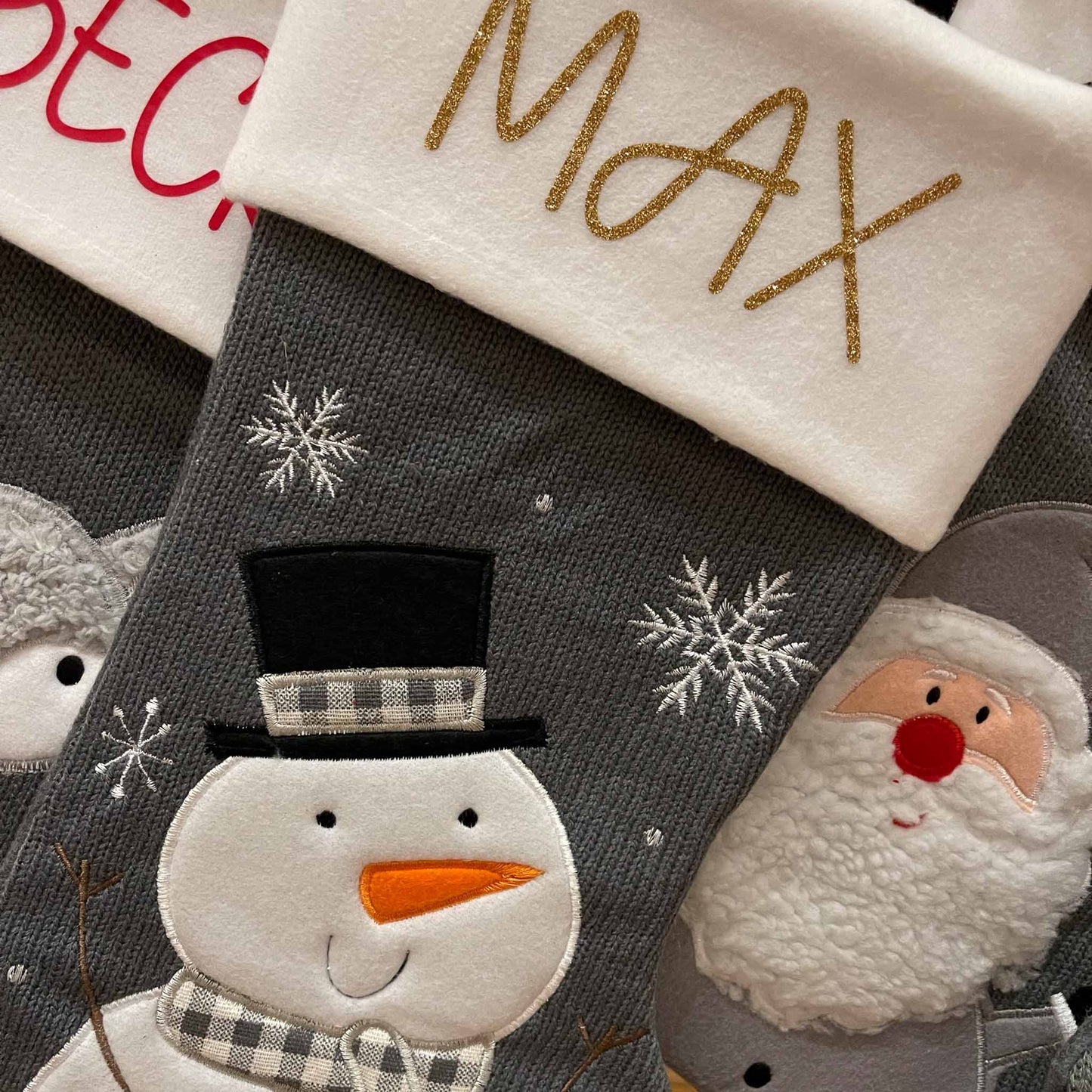 Grey Personalised Christmas Stockings