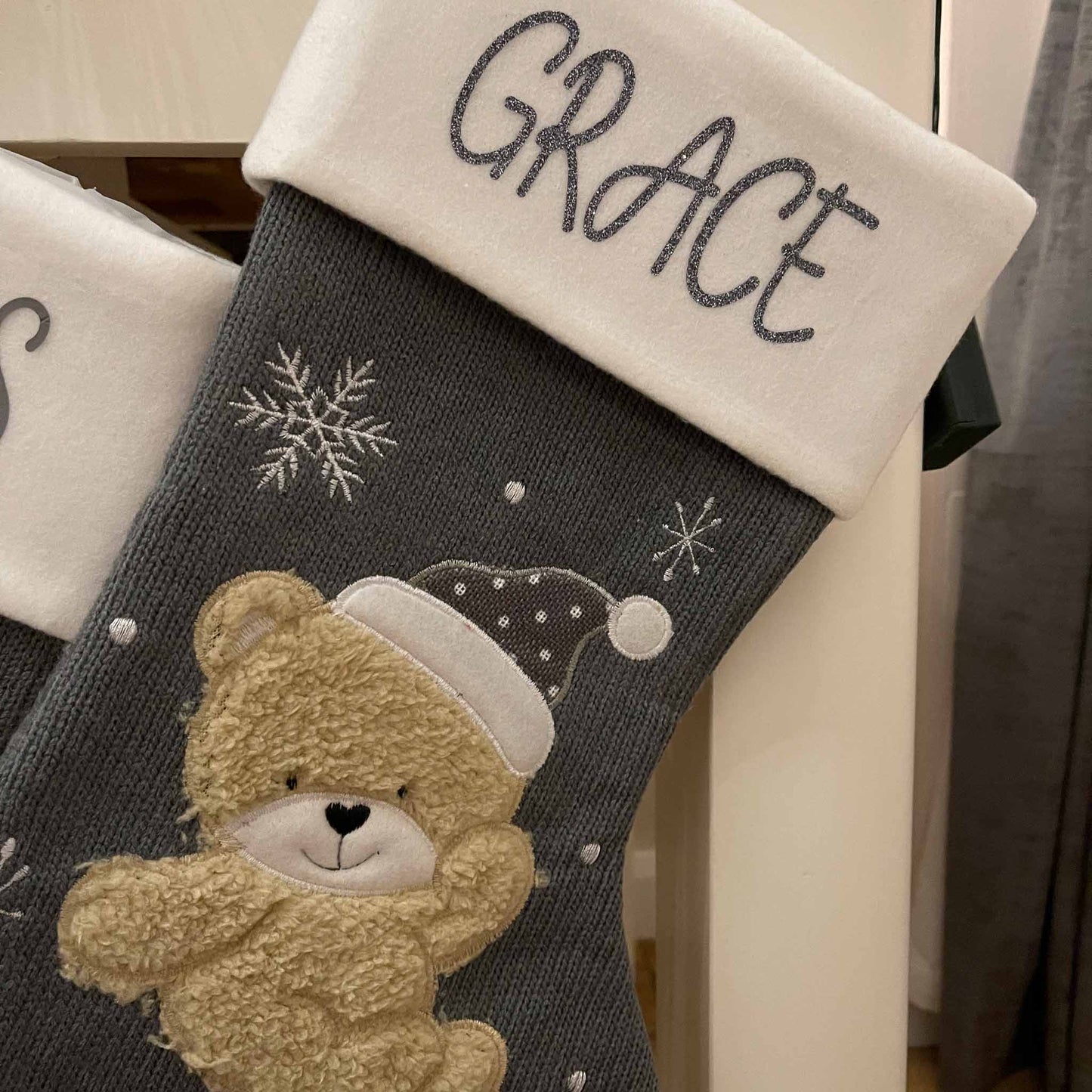 Grey Personalised Christmas Stockings