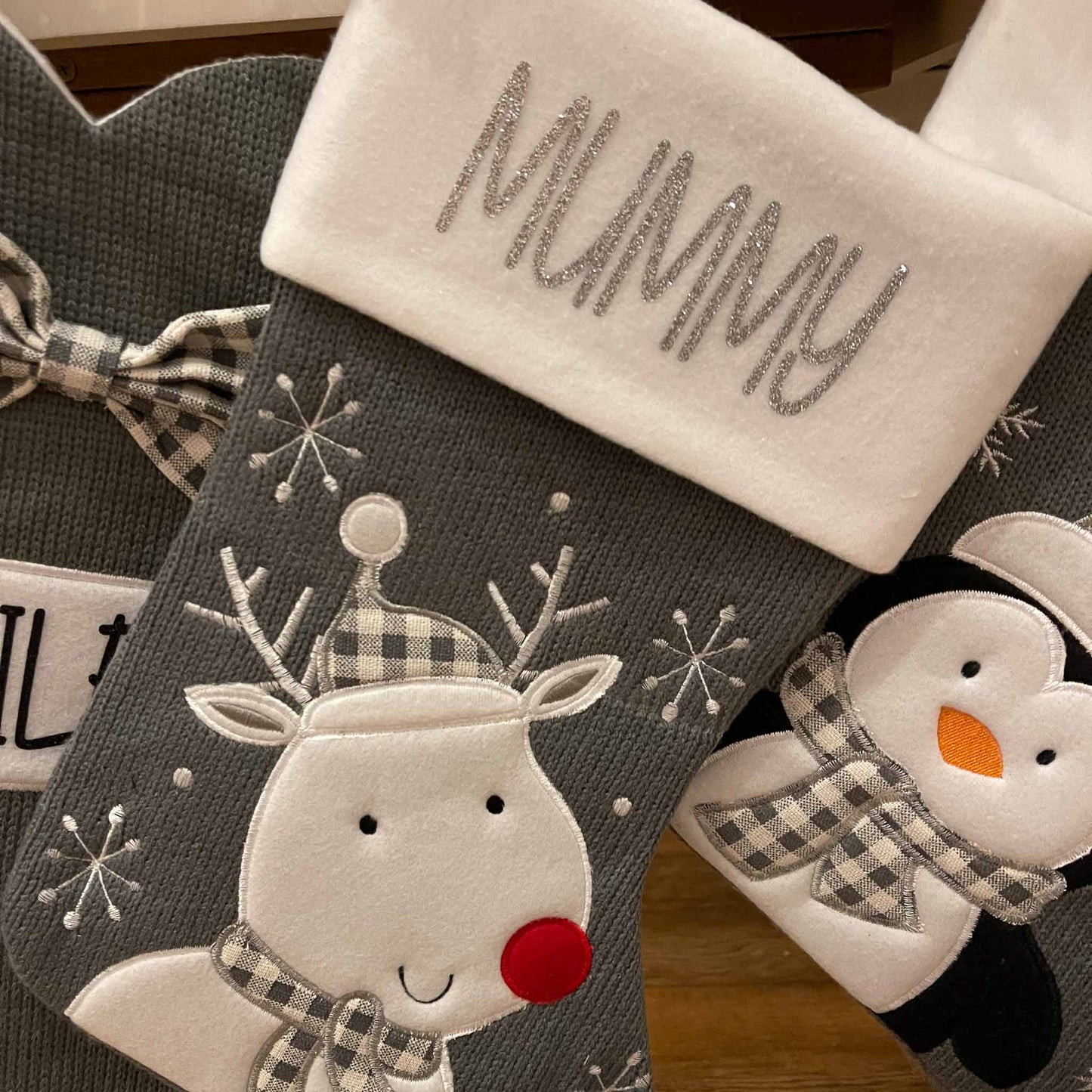 Grey Personalised Christmas Stockings