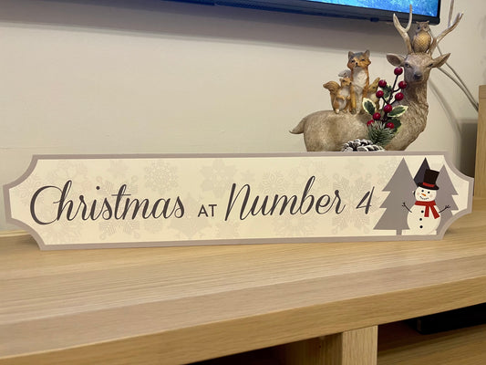 Personalised White & Grey Snowman Christmas Sign