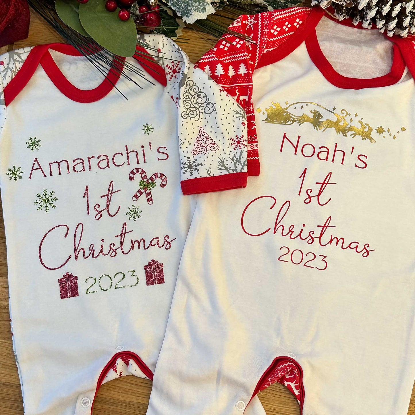 Personalised First Christmas Baby Grows