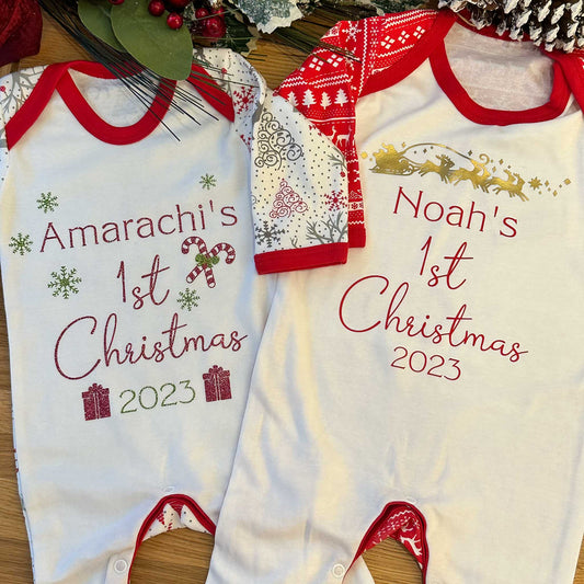 Personalised First Christmas Baby Grows