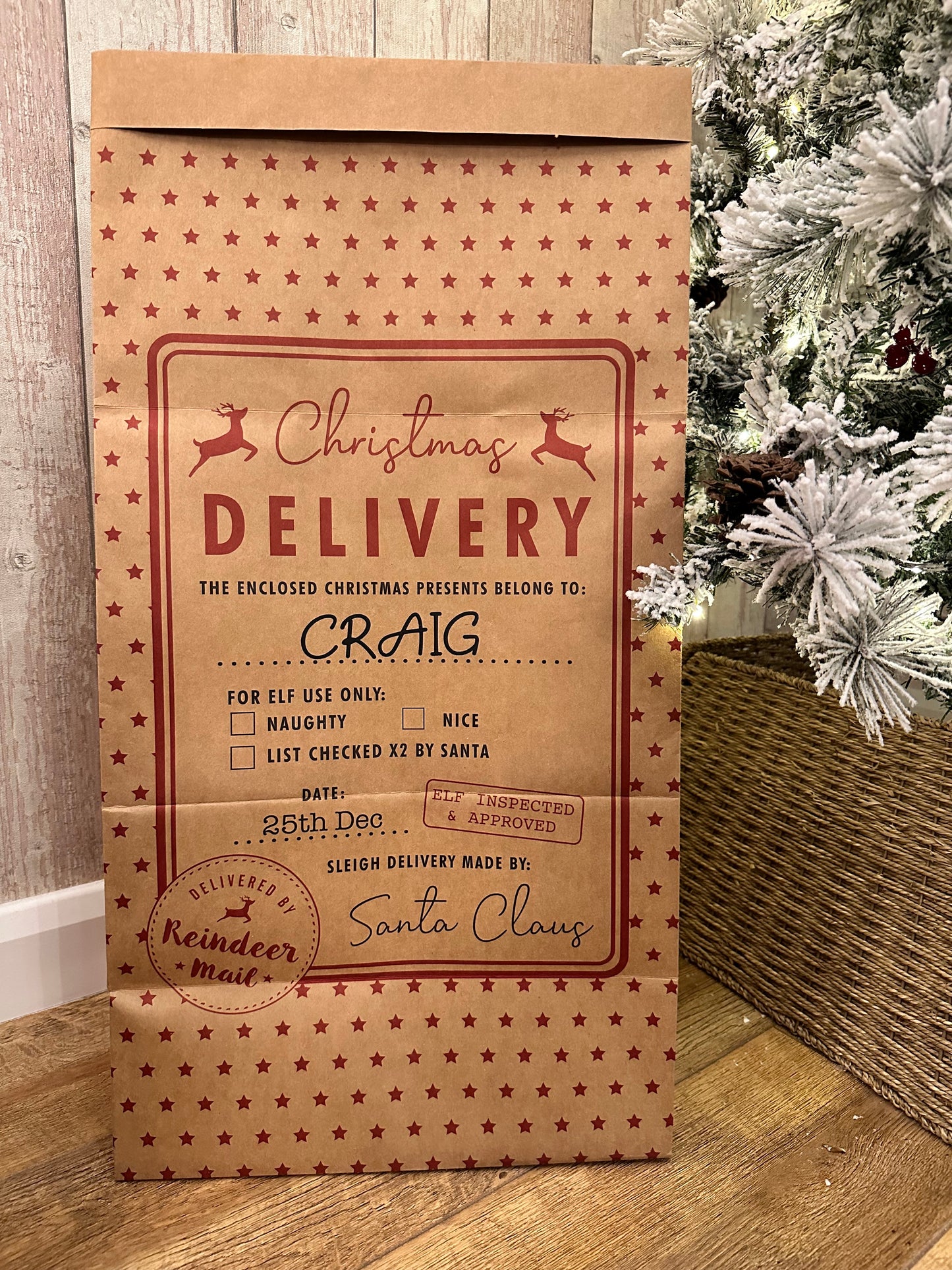 Personalised Kraft Paper Christmas Sack