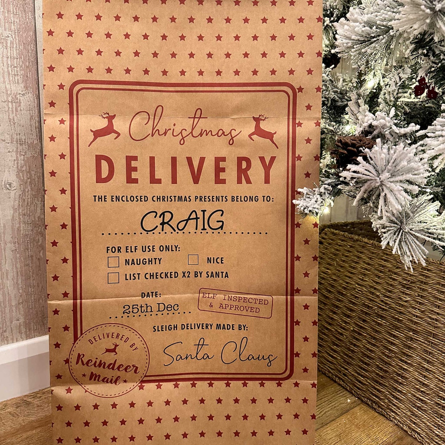 Personalised Kraft Paper Christmas Sack
