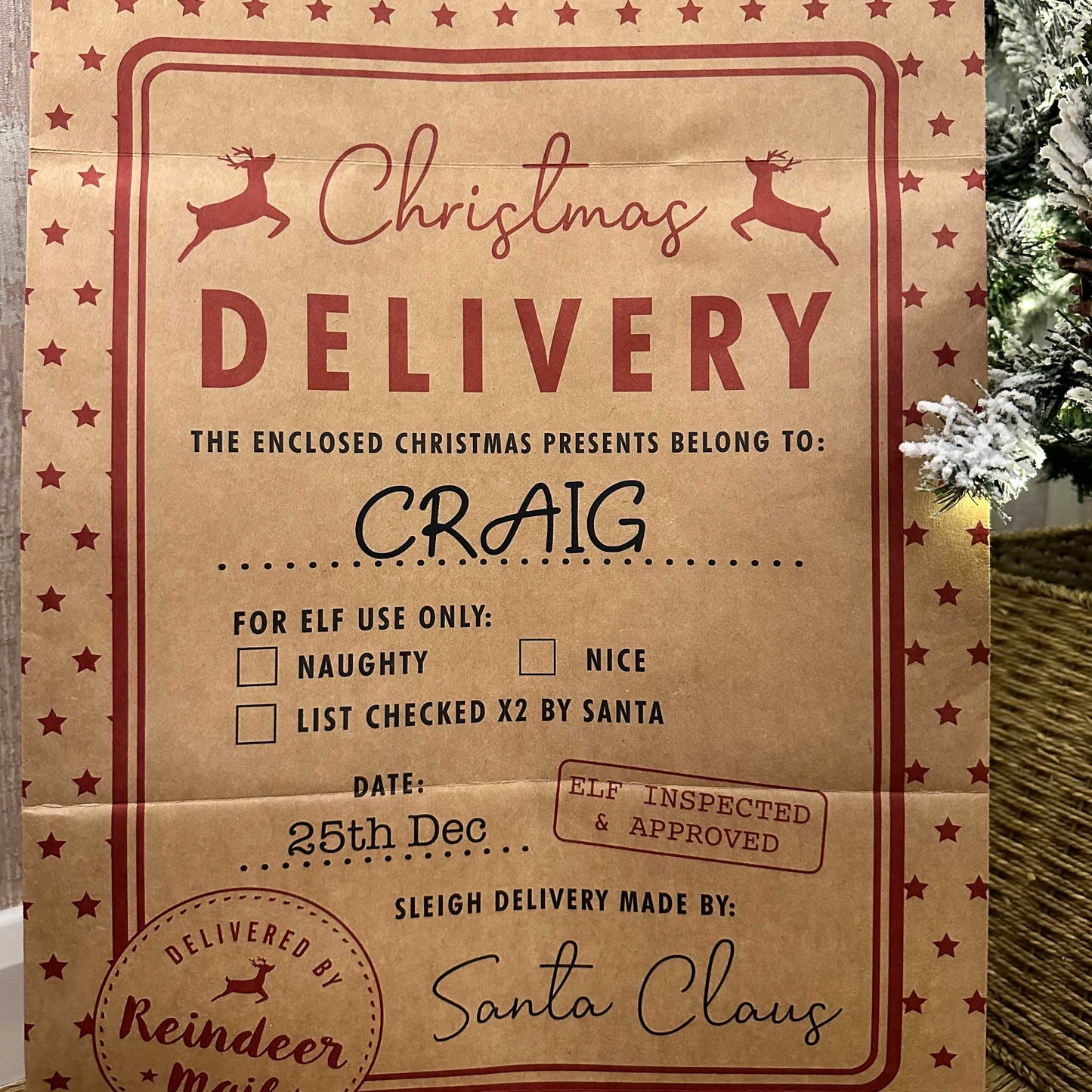 Personalised Kraft Paper Christmas Sack