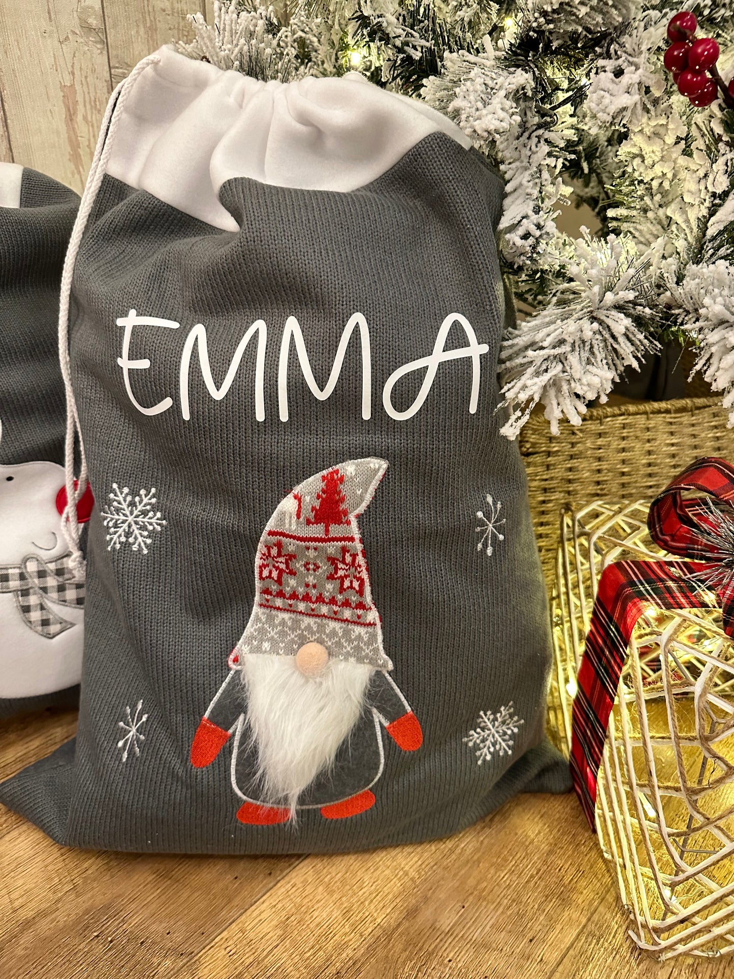 Personalised Grey Knitted Christmas Sacks