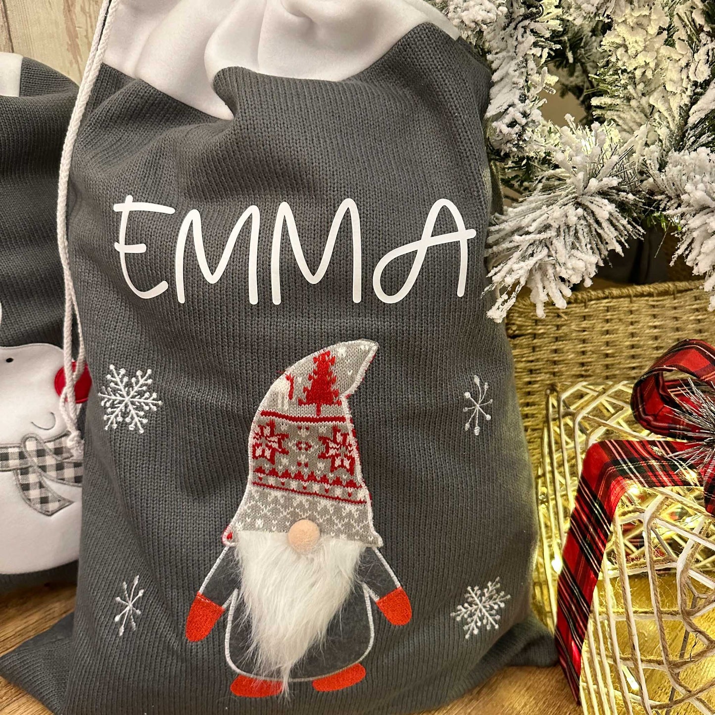 Personalised Grey Knitted Christmas Sacks