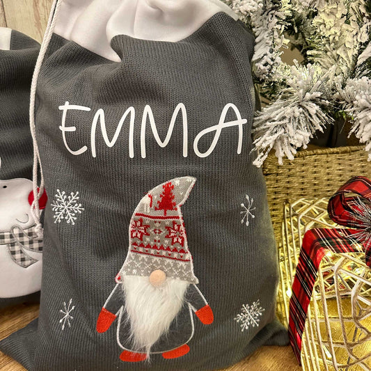 Personalised Grey Knitted Christmas Sacks