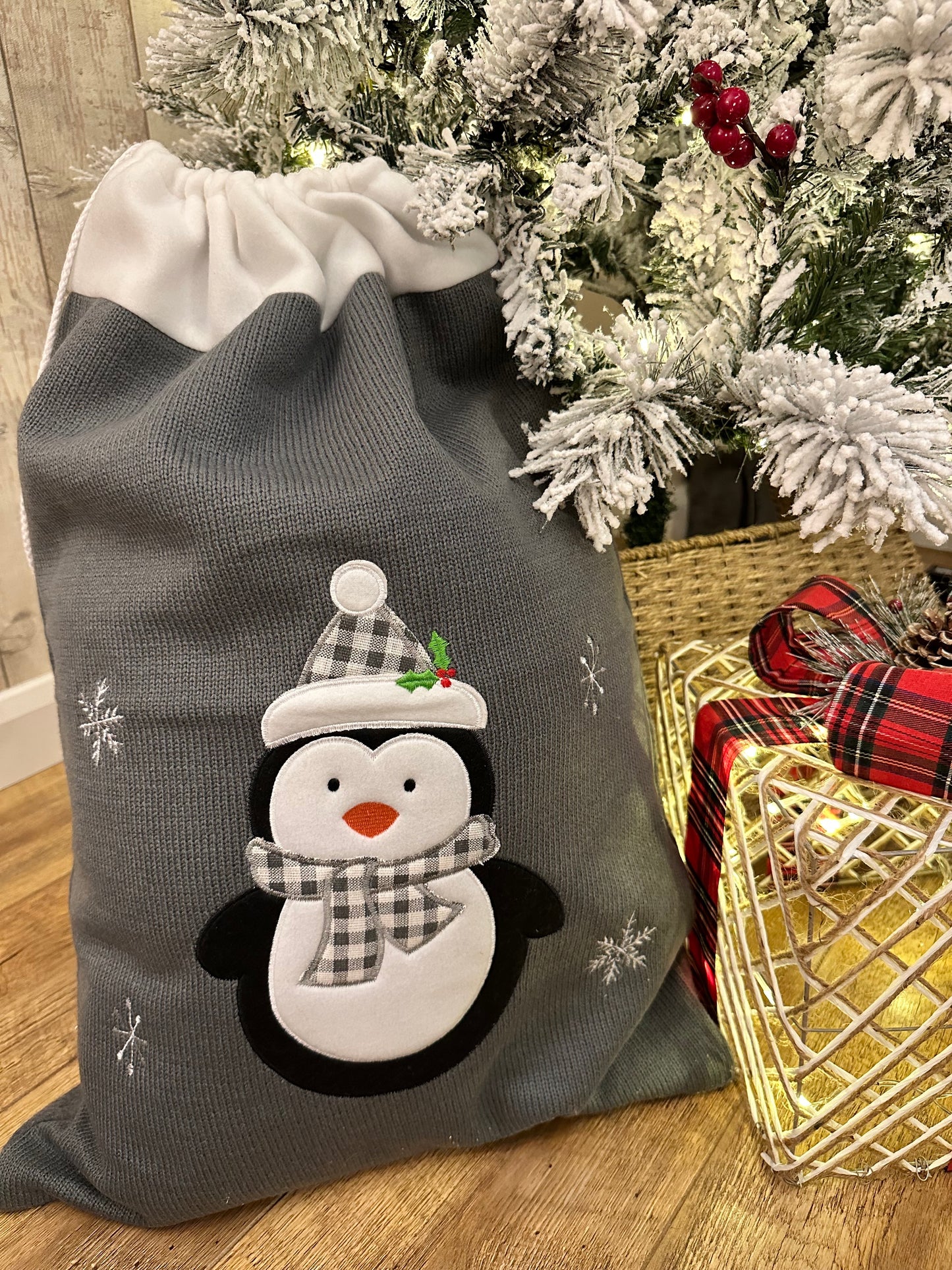 Personalised Grey Knitted Christmas Sacks