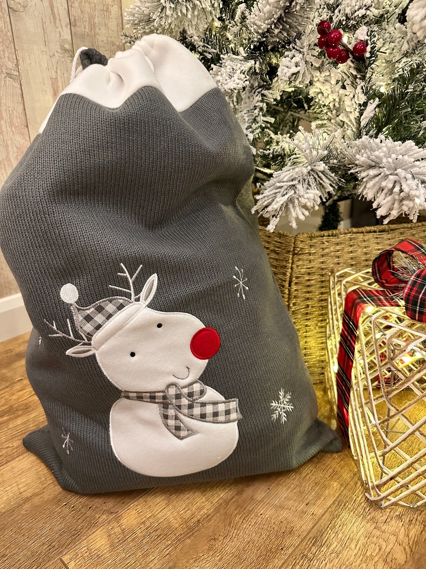 Personalised Grey Knitted Christmas Sacks