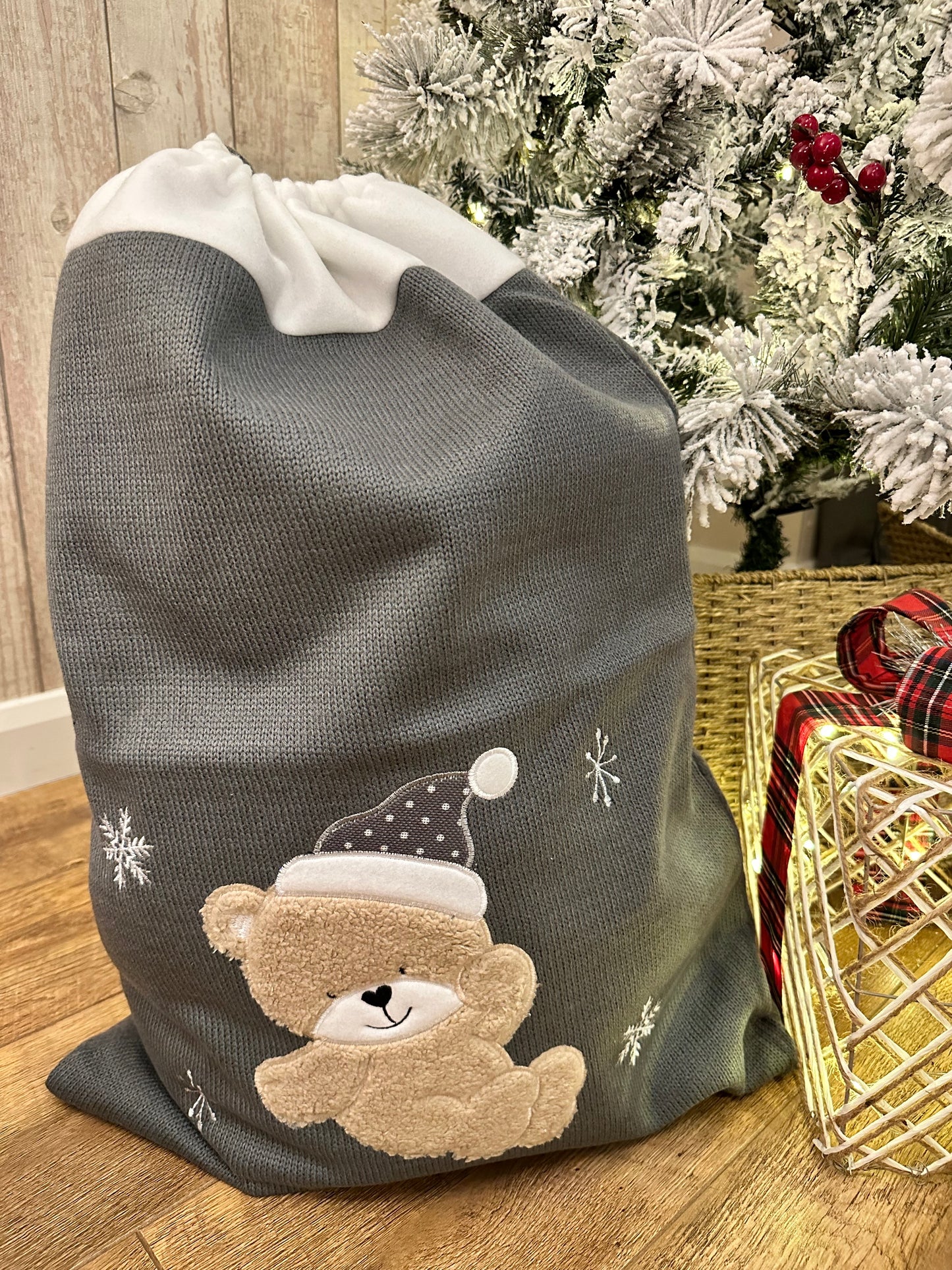 Personalised Grey Knitted Christmas Sacks