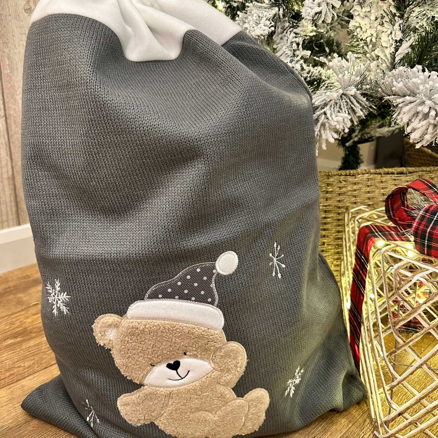 Personalised Grey Knitted Christmas Sacks