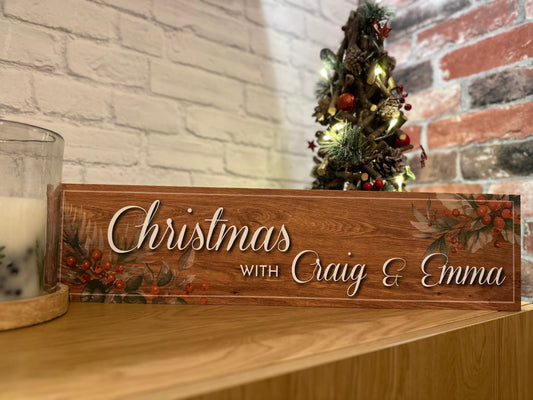 Personalised Christmas Wood Effect Family Sign