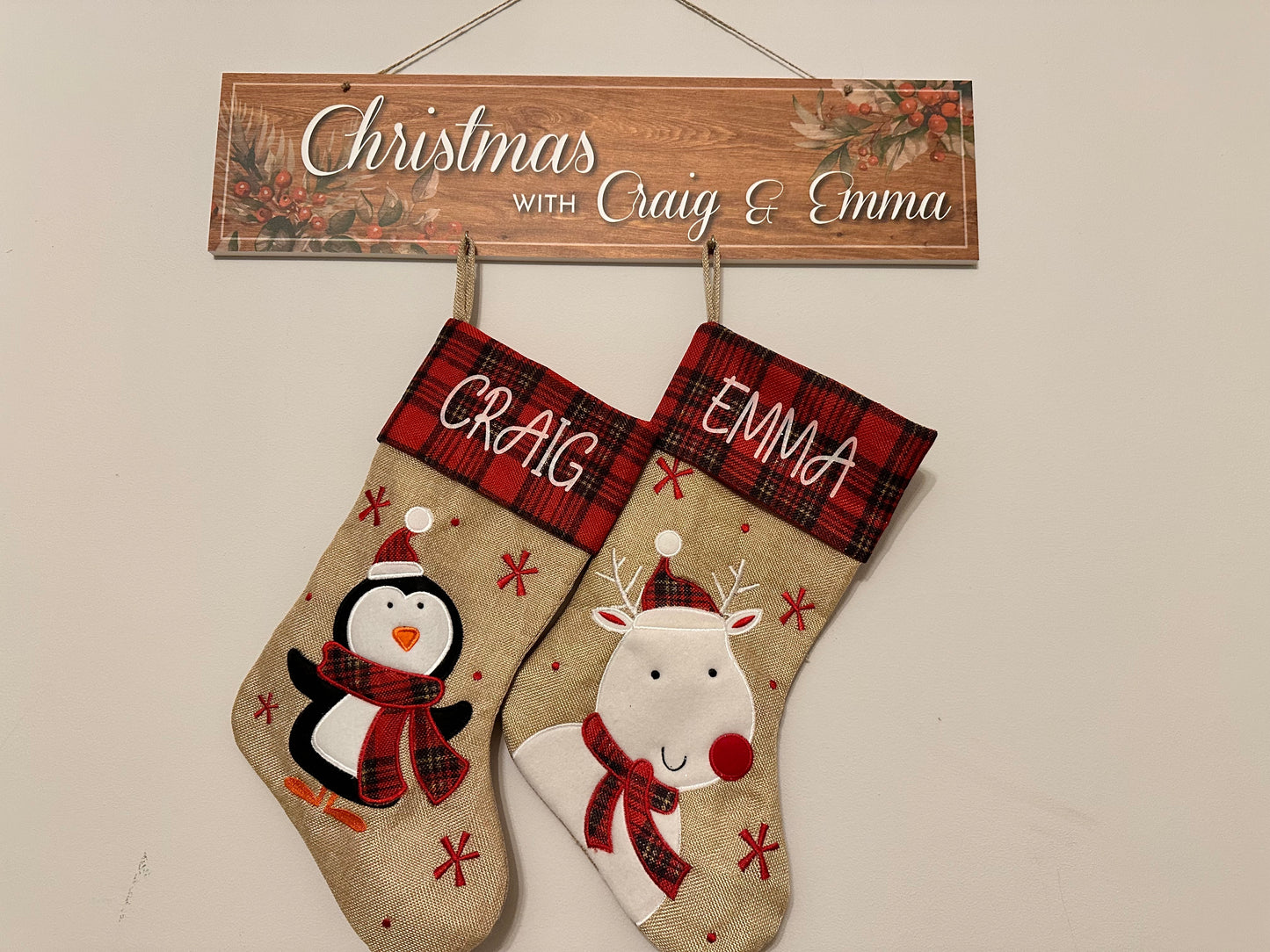 Personalised Family Christmas Wall Stocking Hangers | Gonk Family Sign | Woodland Sign | Wooden Sign