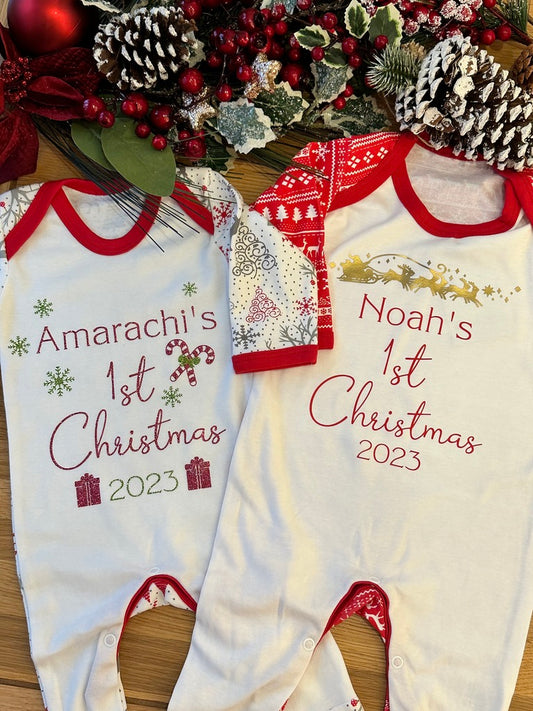 Personalised First Christmas Baby Grows