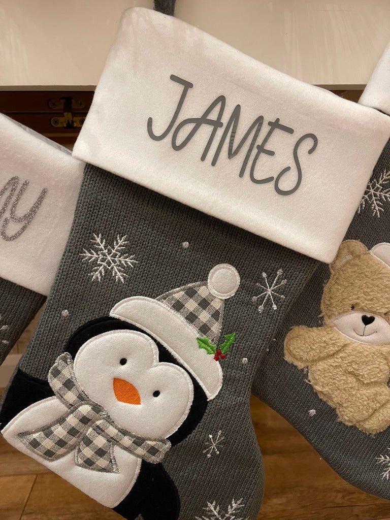 Grey Personalised Christmas Stockings