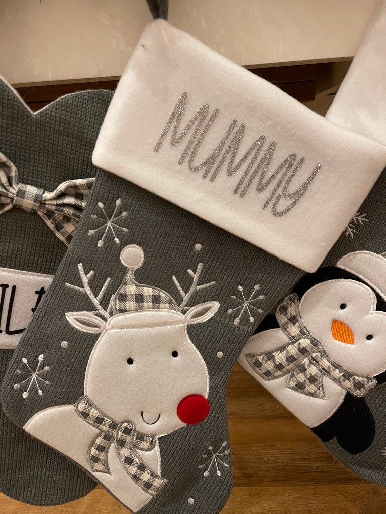 Grey Personalised Christmas Stockings